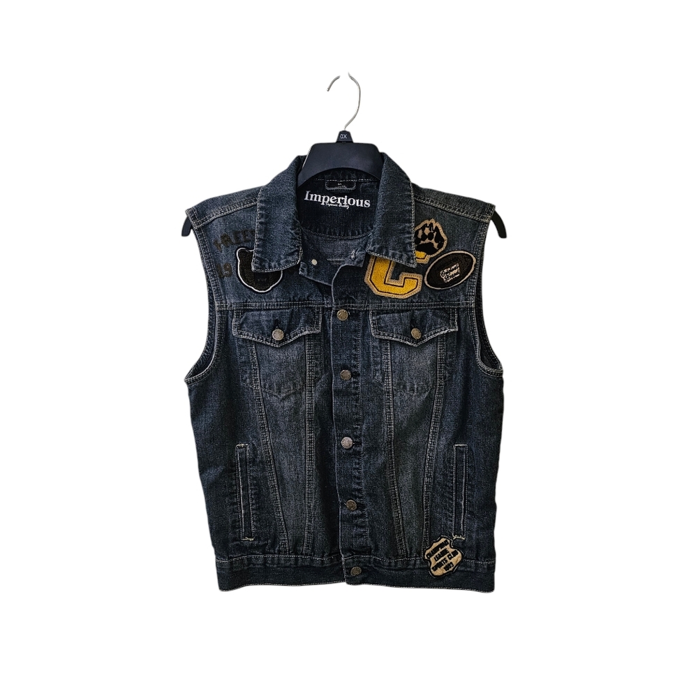 Imperious y2k Varsity Denim Jean Vest with Patches Button Up Medium